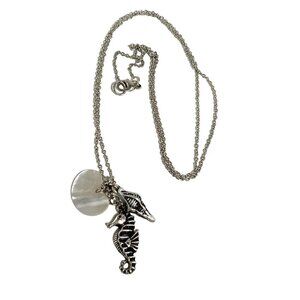 Seahorse Pendant Necklace With Mother Of Pearl Shell & Silver Chain